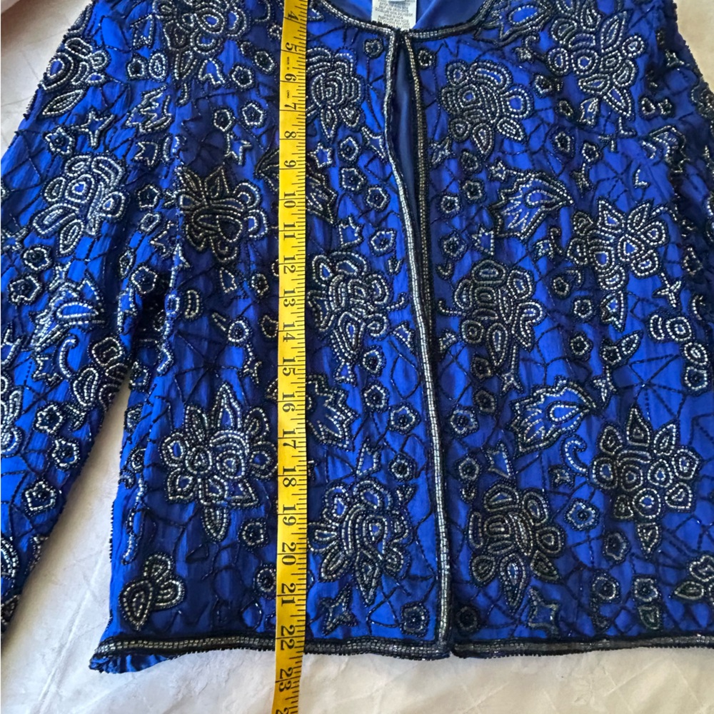 NWT Vintage 1980s Pappell Boutique blue beaded jacket size L. Cabbage Rose theme - Picture 14 of 16